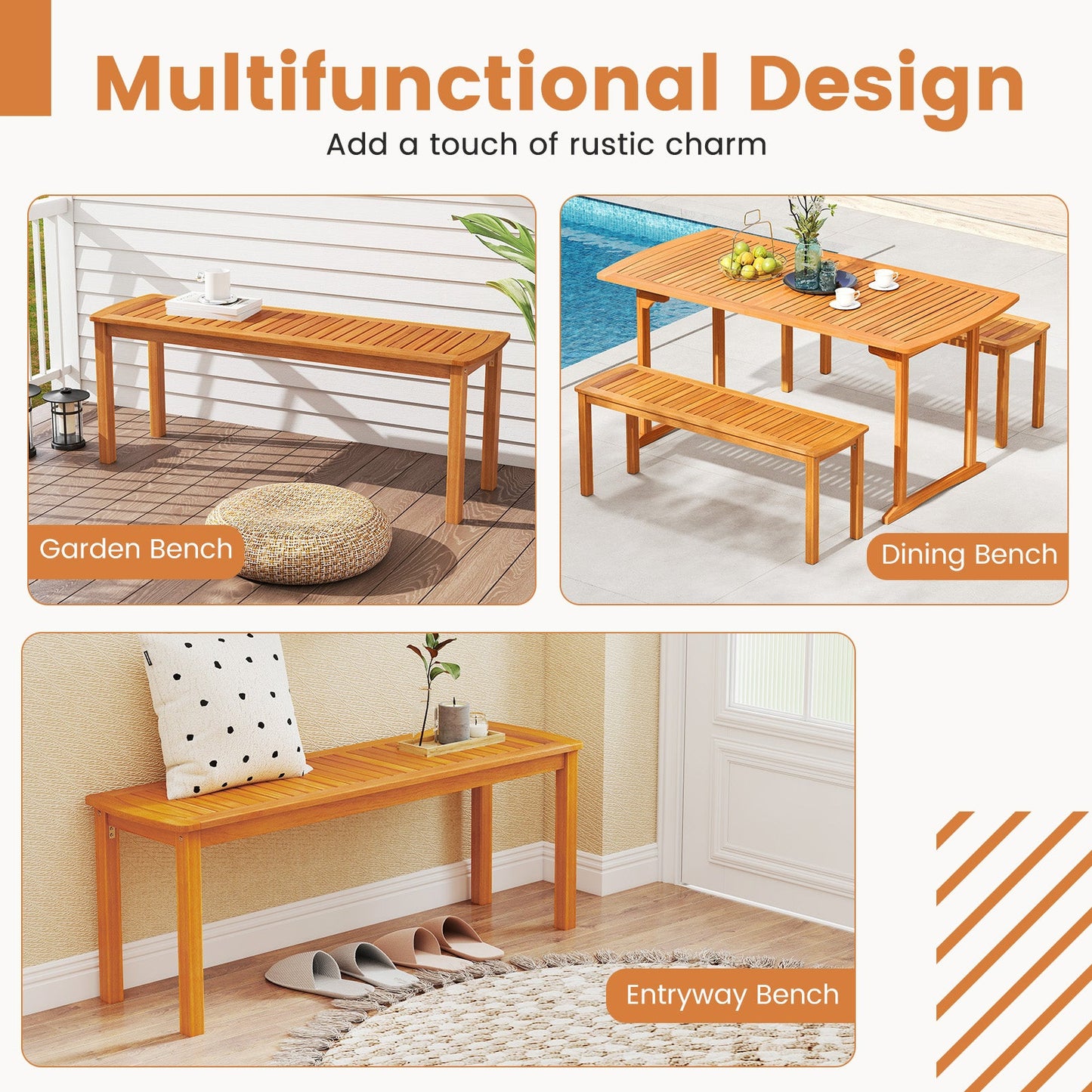 Set of two acacia wood slatted benches in natural finish DirectDeals on Tampa Home & Garden Store