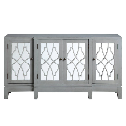 Magdi Console Cabinet antique gray with mirrored doors and lattice grille by HouseOfZazla on Tampa Home & Garden Store