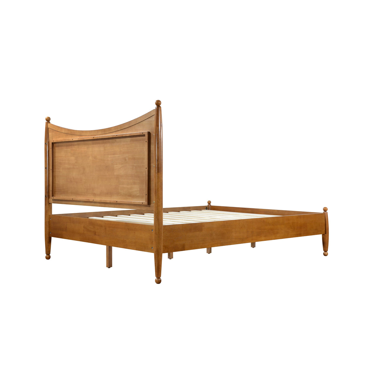 Queen size solid wood platform bed frame with curved headboard and posts natural finish on Tampa Home & Garden Store