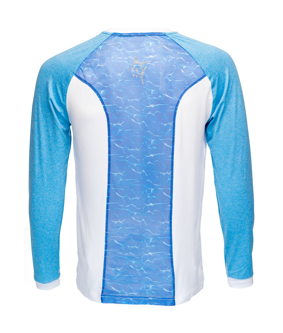CanyonFlex blue long sleeve with white side panels and mesh back by White Water Life on Tampa Home & Garden Store