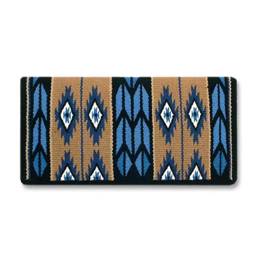 Mayatex Flying Eagle Blue Wool Saddle Blanket blue tan geometric pattern on Tampa Home & Garden Store