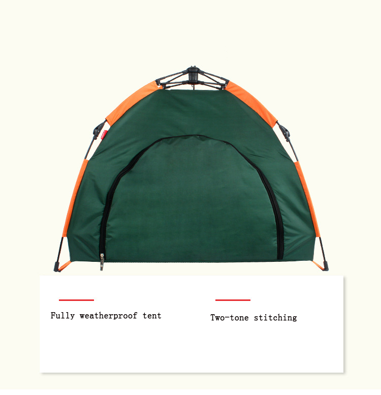 Outdoor Pet Tent, green with orange trim, weatherproof design, two-tone stitching on Tampa Home & Garden Store