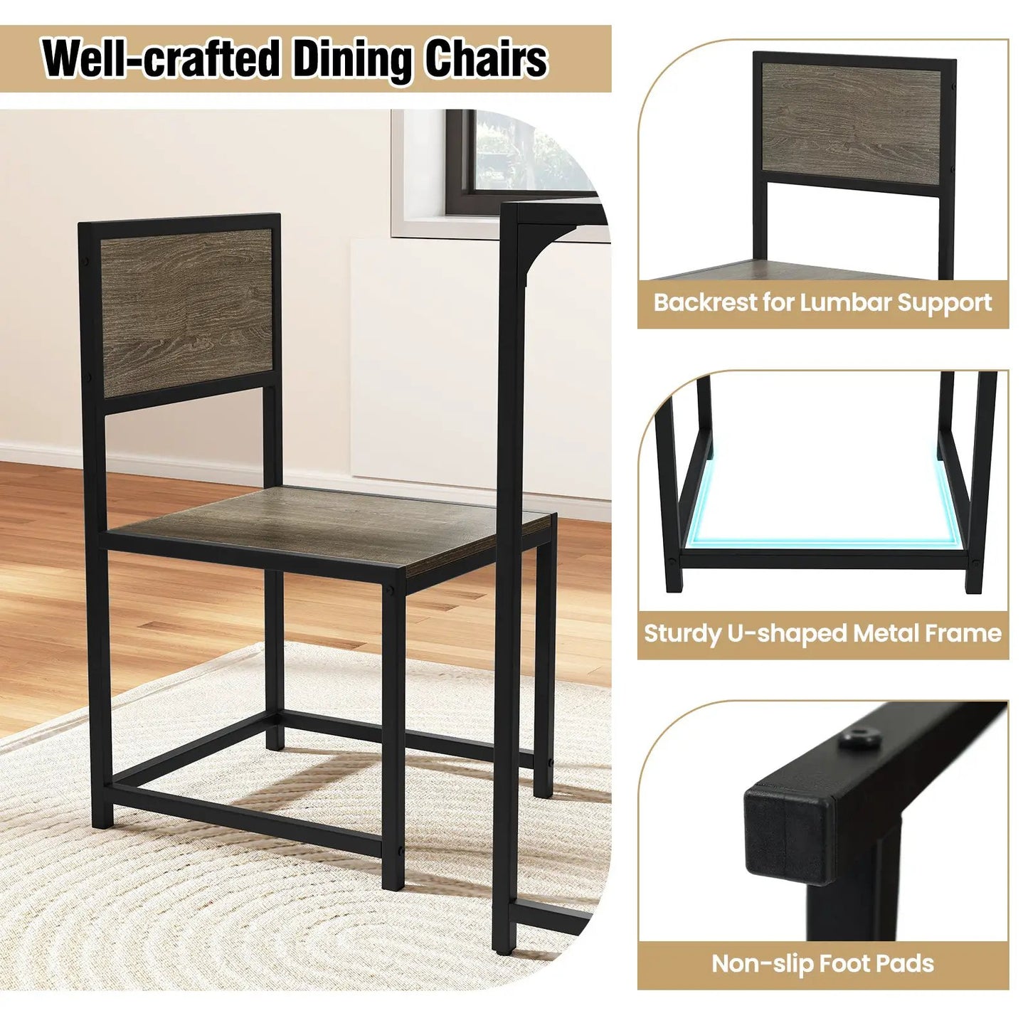 3 Piece Dining Set With Table and Metal Frame, black frame with wood panels, compact design on Tampa Home & Garden Store