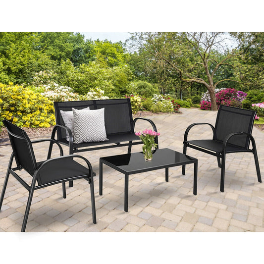 4 Pieces Patio Furniture Set with Glass Top Coffee Table-Black - Tampa Home & Garden Store