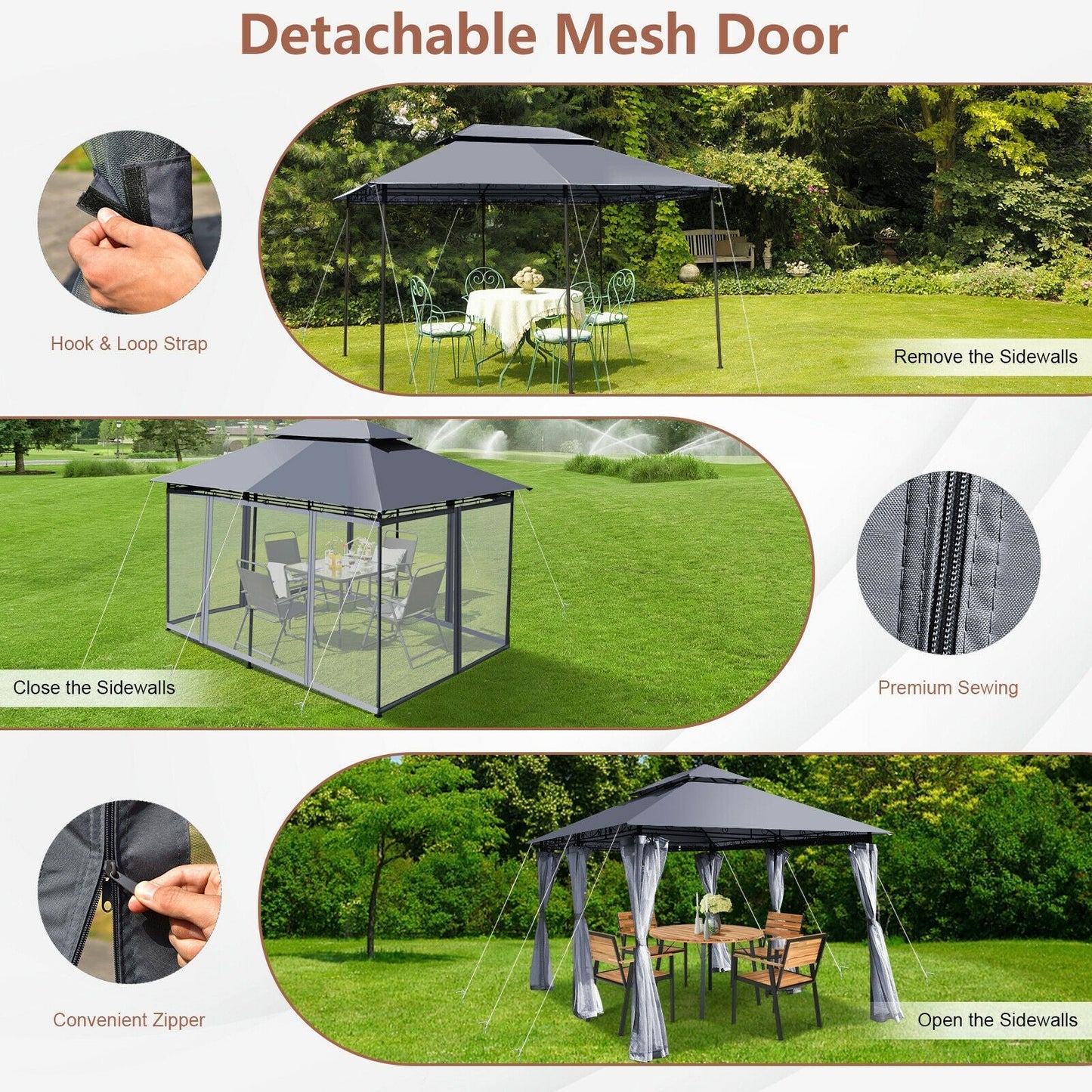 GemGear 10x13 ft gray tent canopy shelter with removable mesh sidewalls in backyard on Tampa Home & Garden Store
