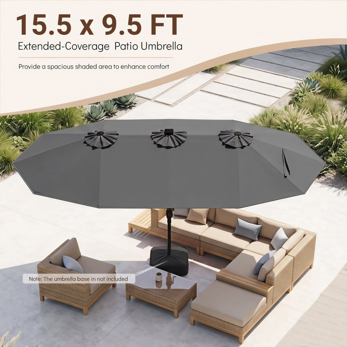Patio Umbrella 15.5ft charcoal gray with solar LED lights and crank by DirectDeals on Tampa Home & Garden Store