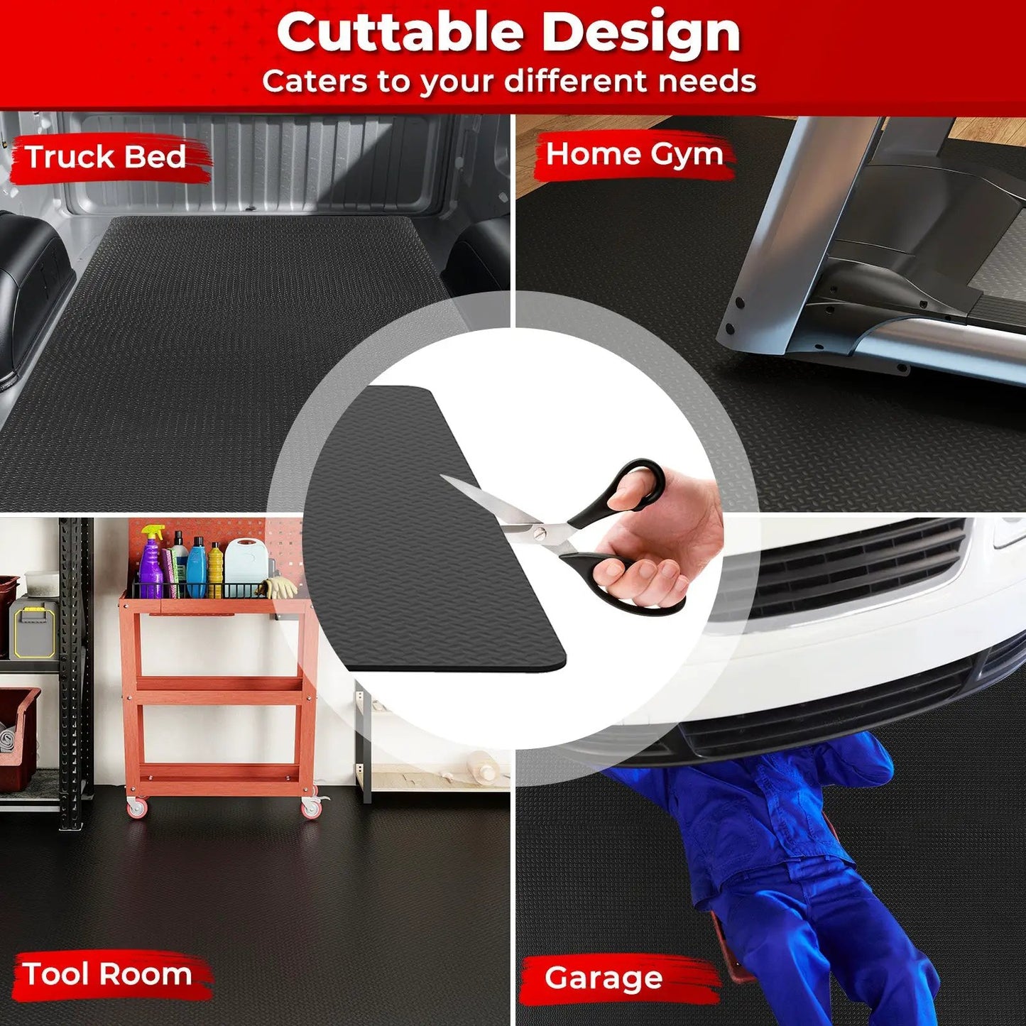 Garage tool mats black, 15.5 x 7.7 ft, 7 mm thick PE, pack of 4, textured garage floor mats on Tampa Home & Garden Store
