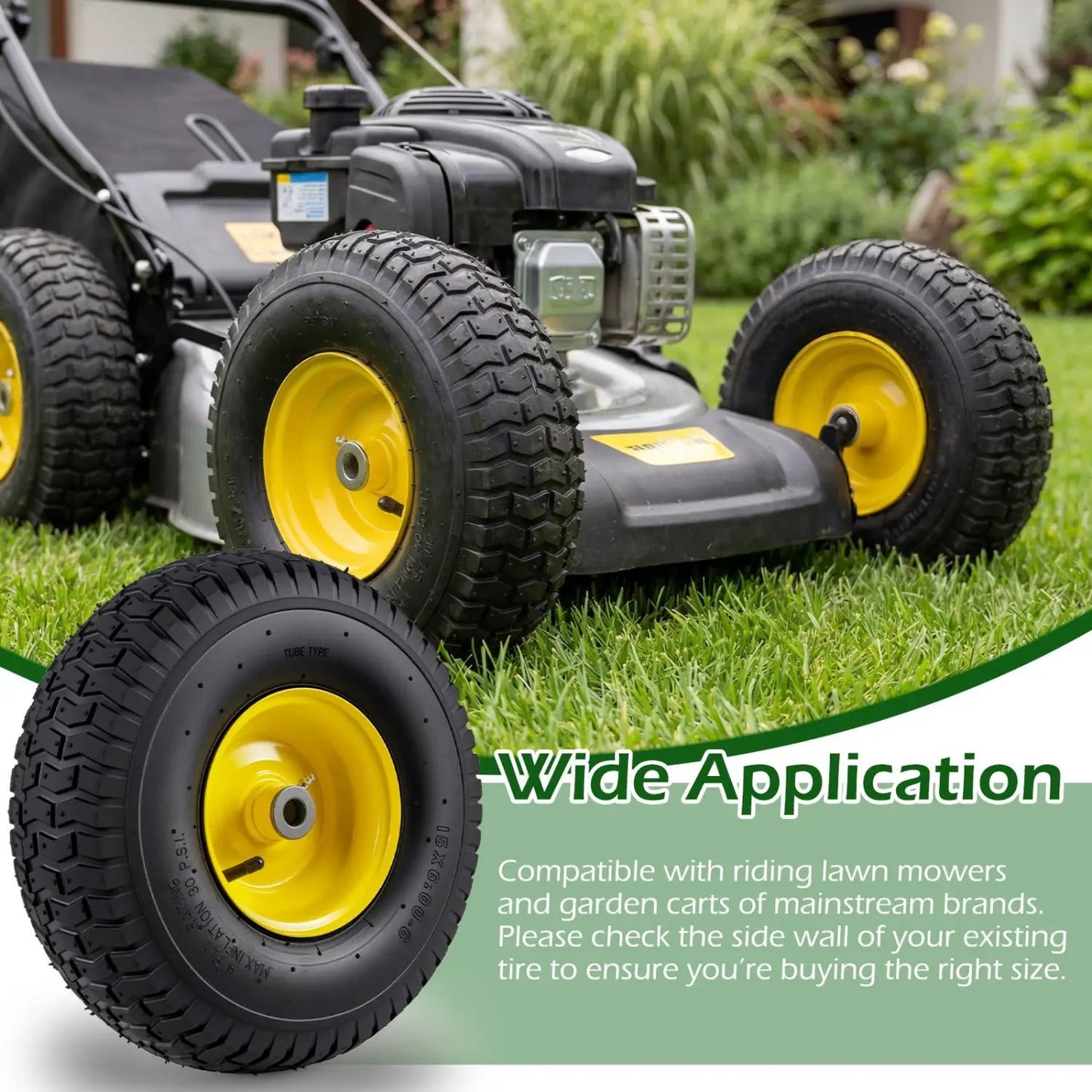 15x6.00-6 Tube-Type Tires & Wheels 2 Pack with yellow rims for lawn mowers DirectDeals on Tampa Home & Garden Store