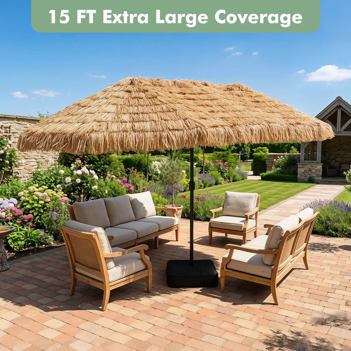 Double-Sided Patio Umbrella 15x9 Ft and Solar LED