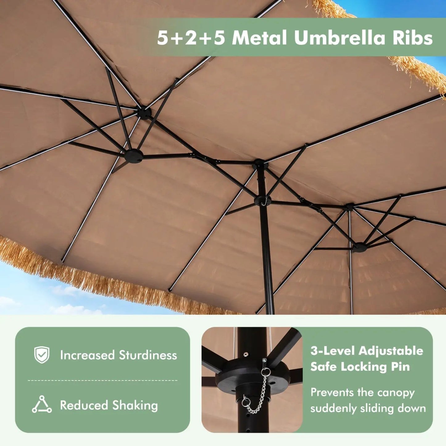Double-Sided Patio Umbrella 15x9 ft with LEDs