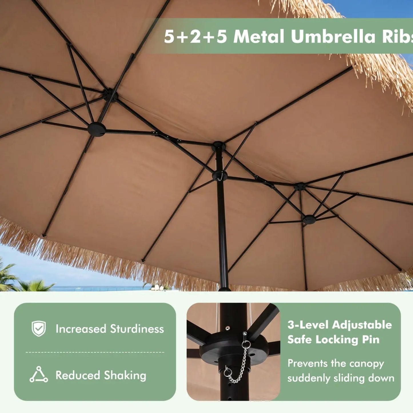 Double-Sided Patio Umbrella 15x9 ft 144 Lights