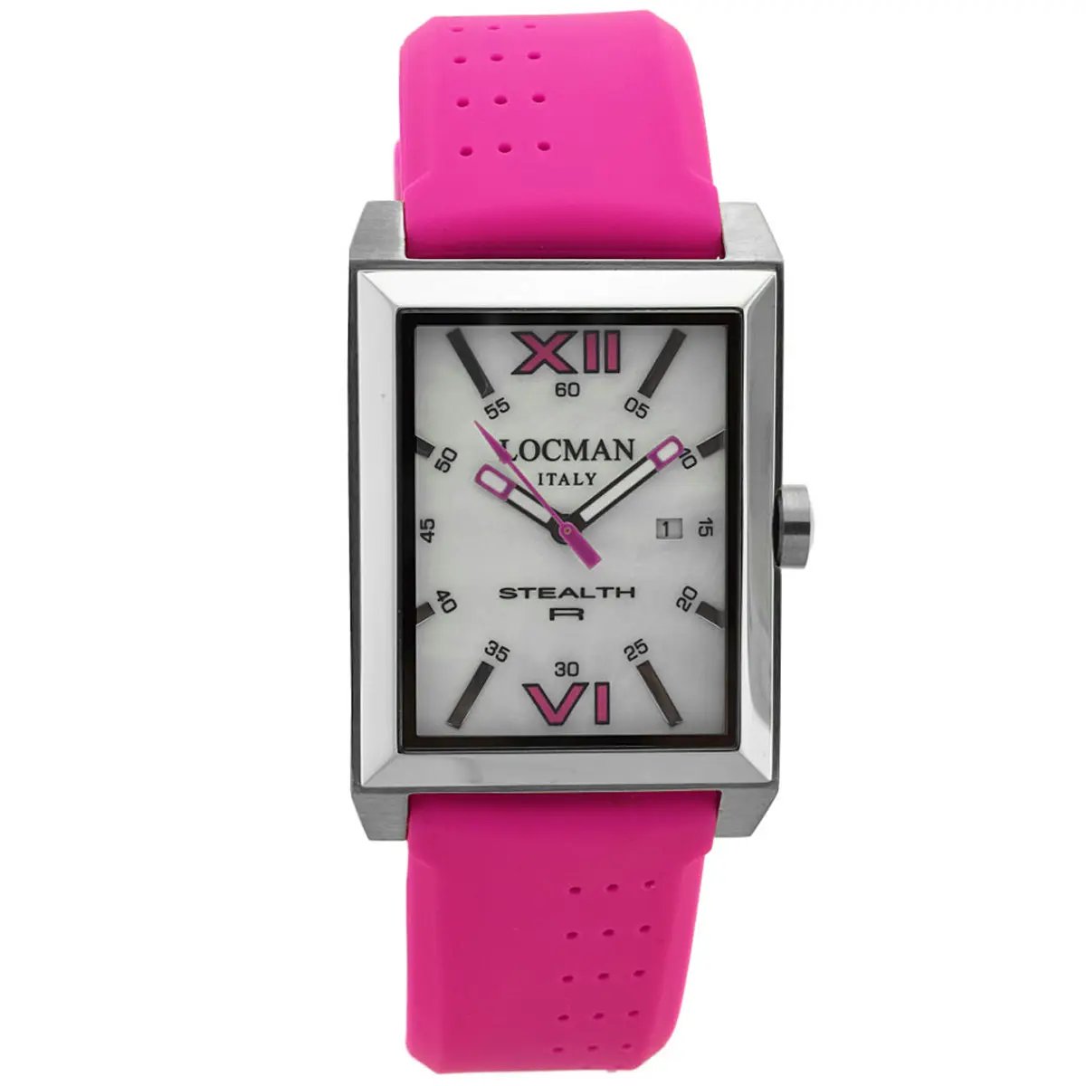 Locman men's classic watch with stainless steel case and pink silicone strap on Tampa Home & Garden Store