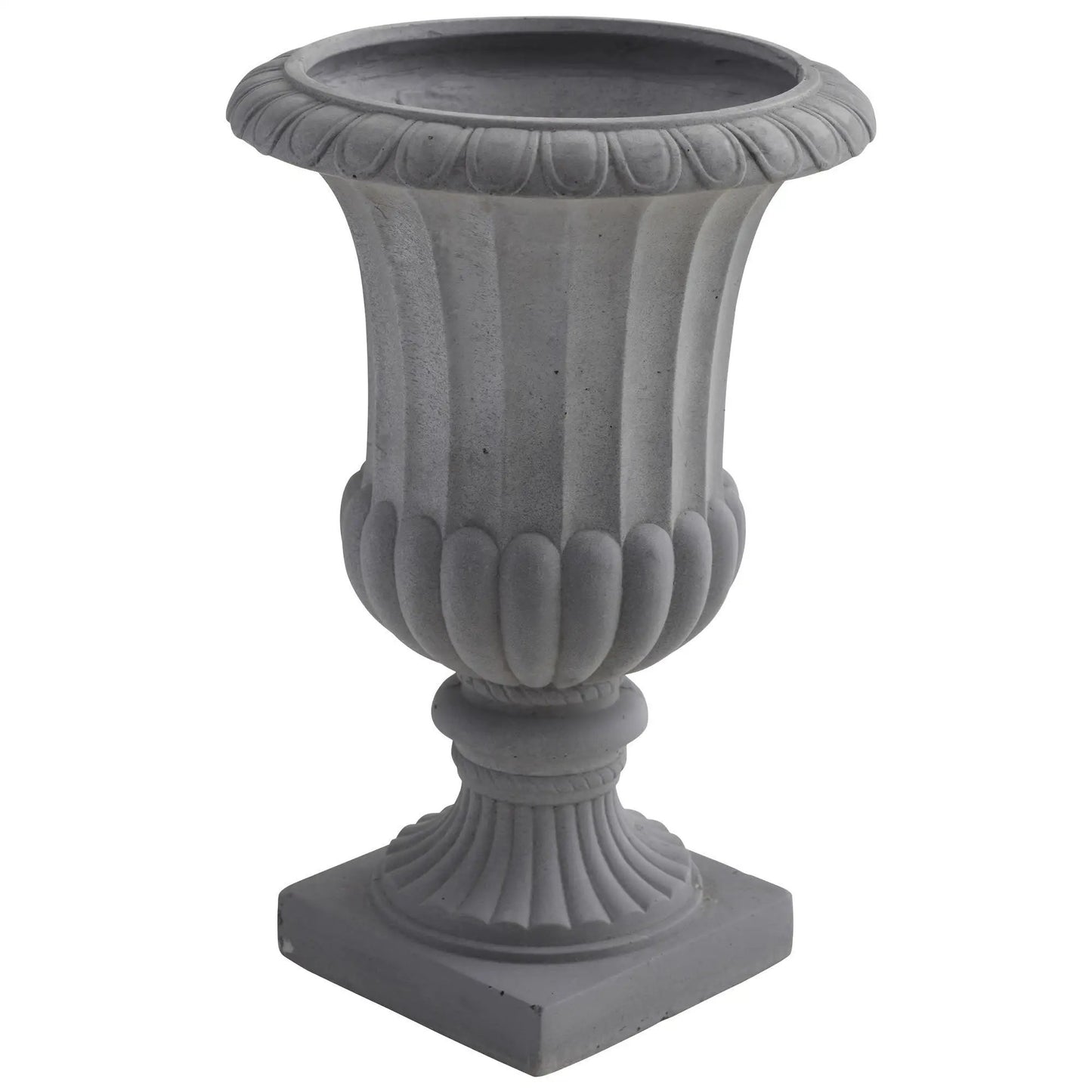 16.5 inch decorative urn, gray stone finish with fluted body and scalloped rim on Tampa Home & Garden Store