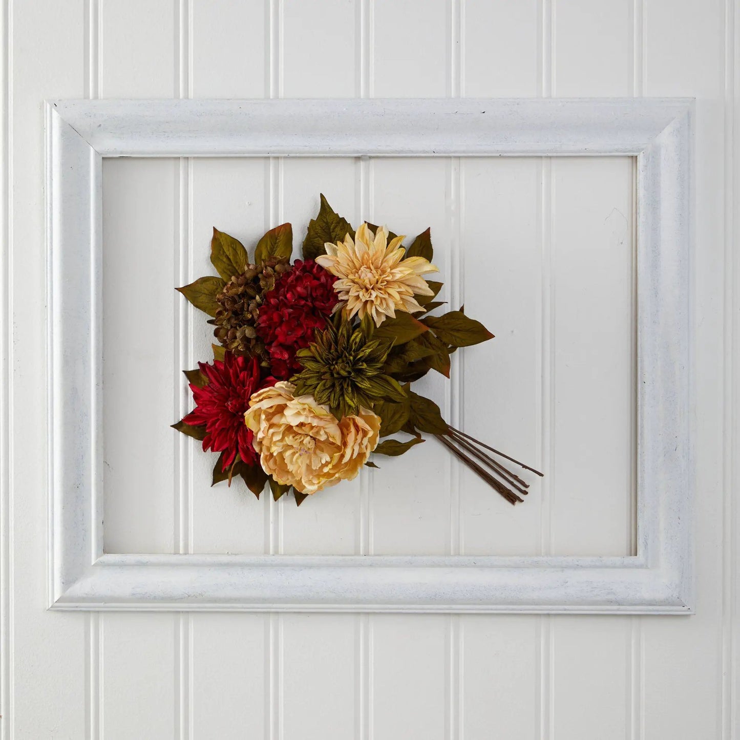 Artificial bouquet 16-inch peony hydrangea dahlia with red cream and gold blooms on Tampa Home & Garden Store