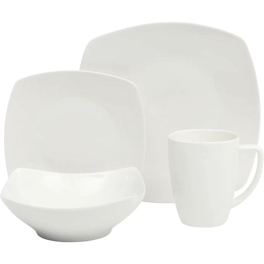White porcelain dinnerware set 16-piece service for 4 with square plates and mug by HomePacific on Tampa Home & Garden Store