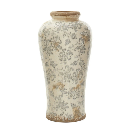 16” Tuscan Ceramic Floral Scroll Urn Vase - Tampa Home & Garden Store