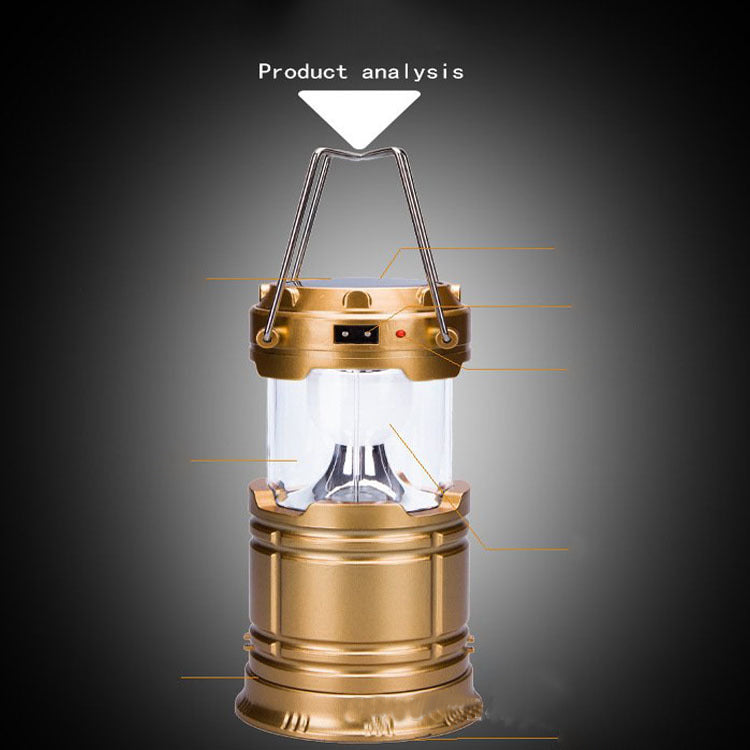 gold solar charging telescopic camping lantern for outdoor camping tent lamp My Store on Tampa Home & Garden Store