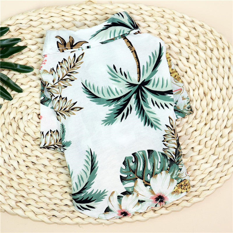 Hawaiian Teddy Small Dog Shirt Pet Zen, tropical palm print on light fabric for small dogs on Tampa Home & Garden Store