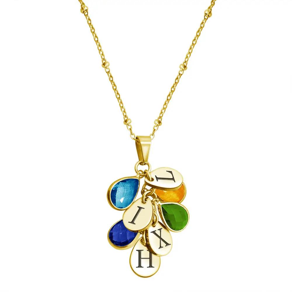 Water Drop Birthstone Necklace in Stainless Steel