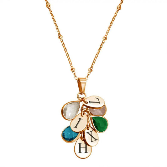 12 water-drop birthstone necklace with tricolor teardrop gems on a gold-tone chain on Tampa Home & Garden Store