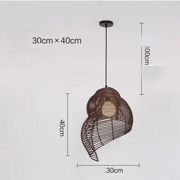 Snail rattan pendant light, brown woven snail-shaped chandelier 30cm x 40cm hanging from ceiling on Tampa Home & Garden Store