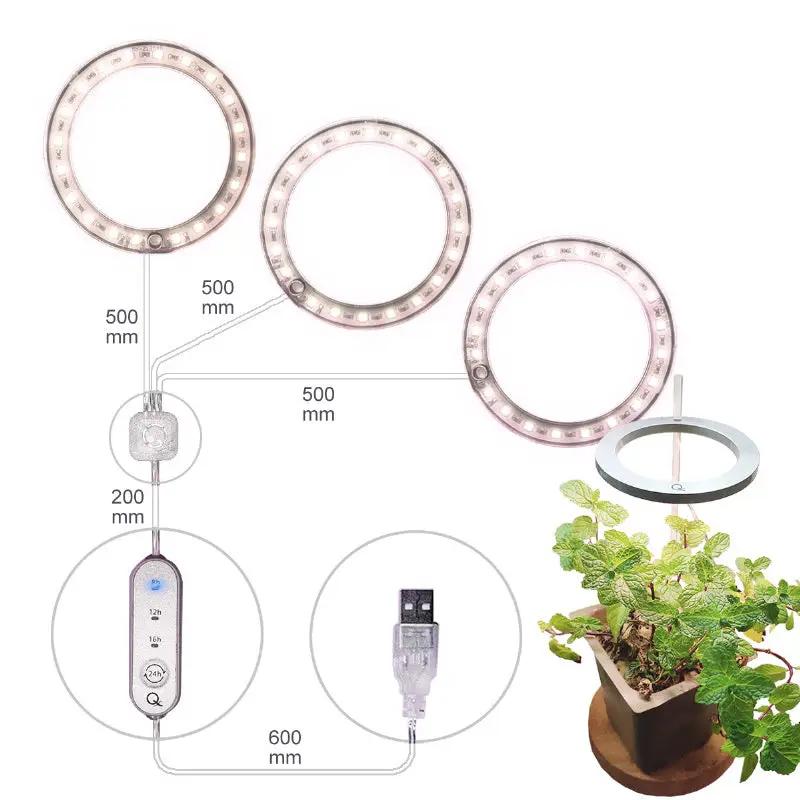 LED Grow Light Full Spectrum Angel Ring Lamp by Decorbites, 3-ring USB powered 5V plant lamp on Tampa Home & Garden Store