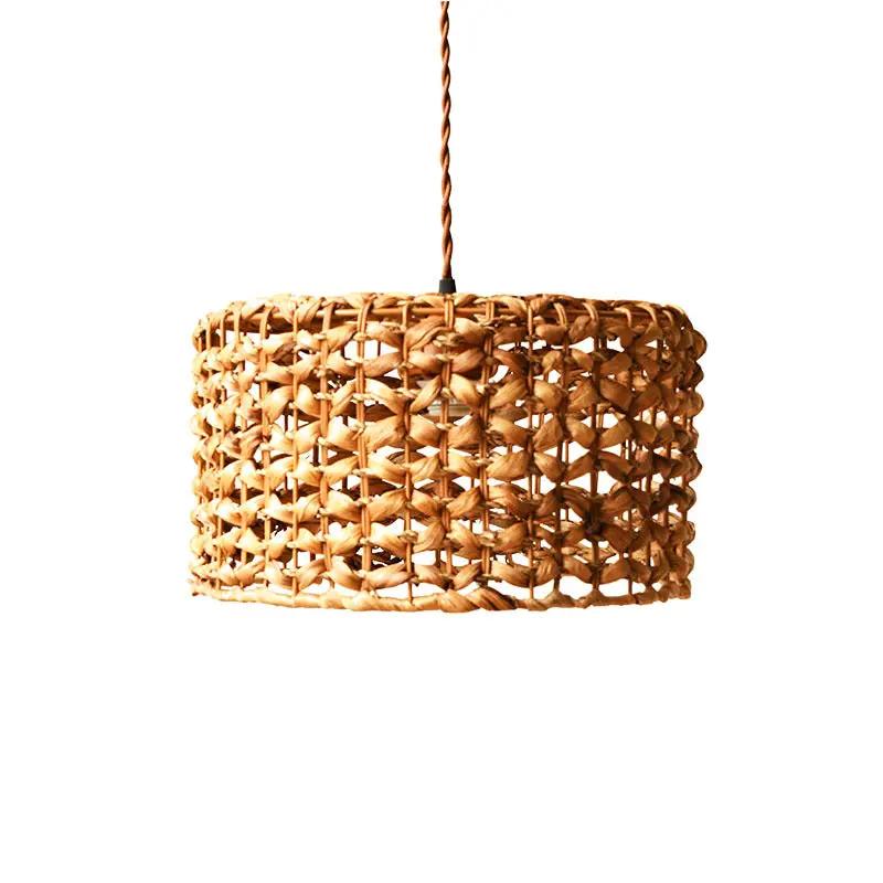 Natural woven rattan drum pendant chandelier for retro dining by Decorbites on Tampa Home & Garden Store