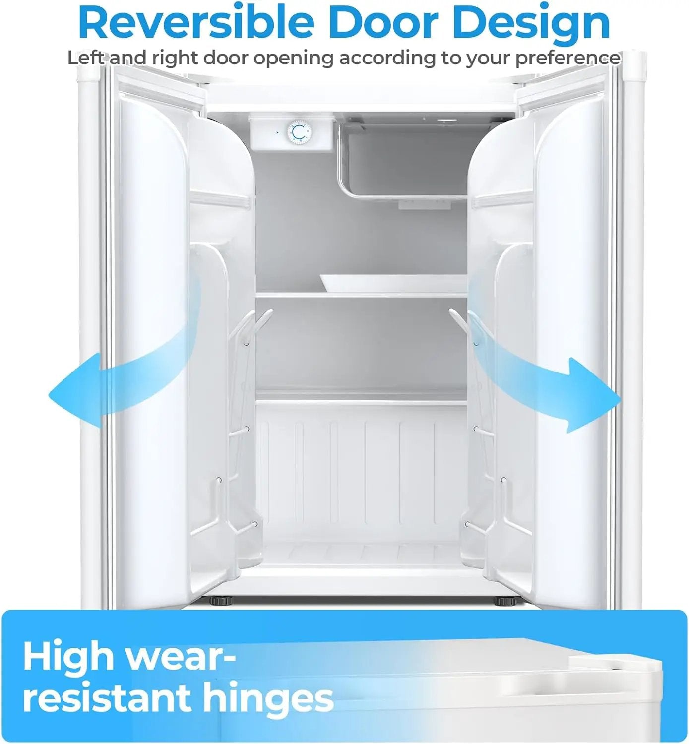 Kismile 2.6 Cu Ft mini fridge with freezer, white, reversible doors on Tampa Home & Garden Store