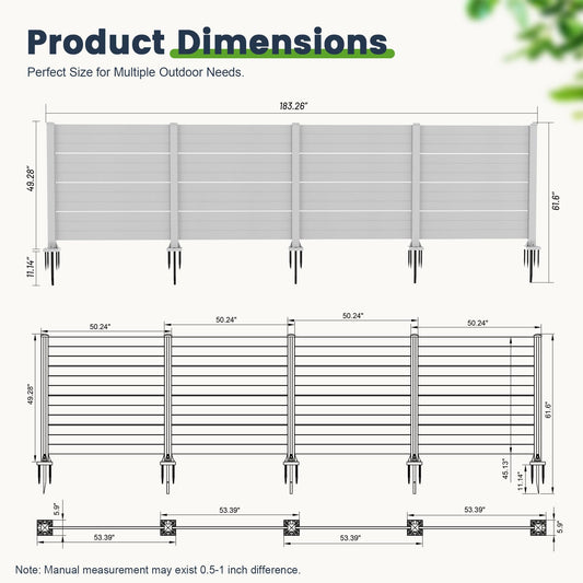 HouseOfZazla four-panel privacy screen gray vinyl with aluminum rails, 50in W x 49in H on Tampa Home & Garden Store