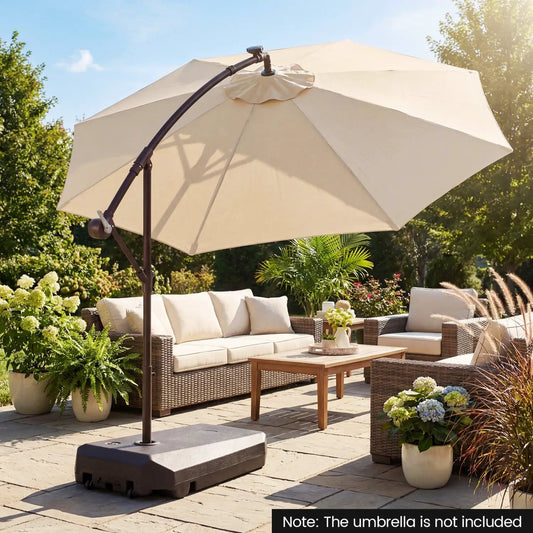 165 Lbs DirectDeals cantilever umbrella base with wheels on a sunlit patio on Tampa Home & Garden Store