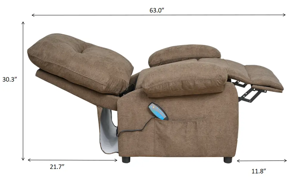 Manual Control Recliner Chair with Massage, brown fabric upholstery, blue remote included on Tampa Home & Garden Store