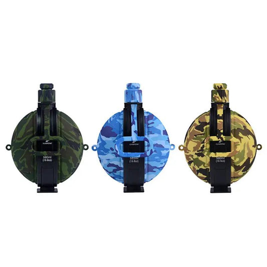 Silicone folding water bottle 580 ml camo set of 3 in green blue brown with clip strap on Tampa Home & Garden Store