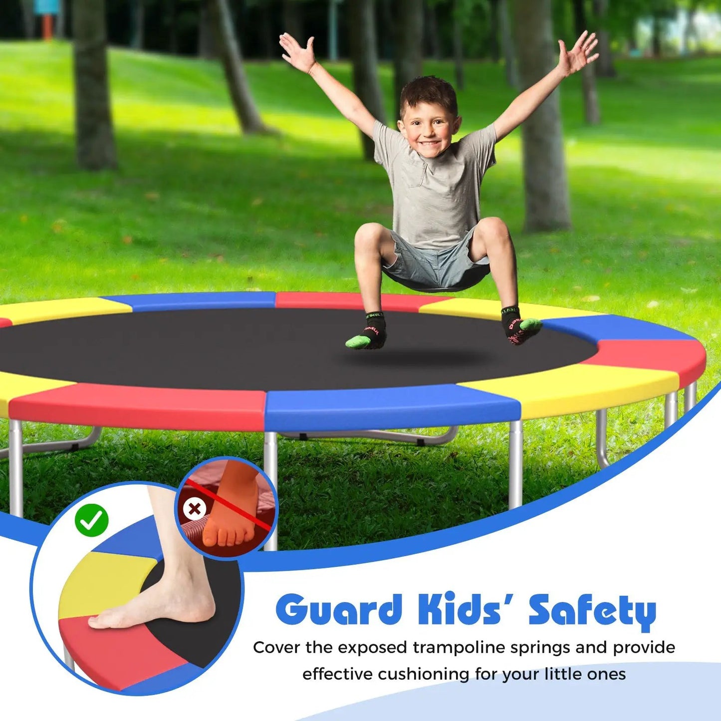 16 Feet Trampoline Pad Replacement Safety Pad with Fixing Straps (Multicolor) - Tampa Home & Garden Store
