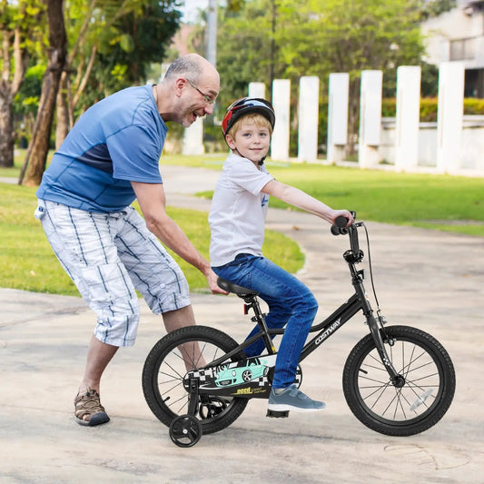 16 inch adjustable kids bike with training wheels, black Cosway frame and car decals on Tampa Home & Garden Store
