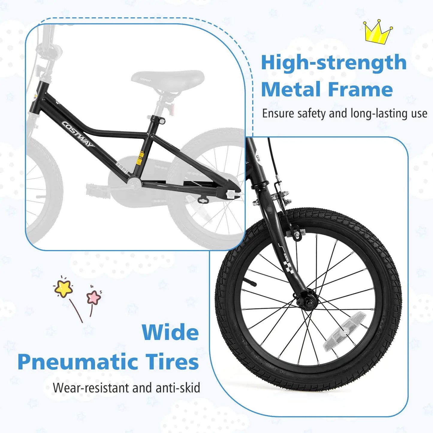 16 Inch Adjustable Kids Bike, black steel frame, DirectDeals, pneumatic tires on Tampa Home & Garden Store