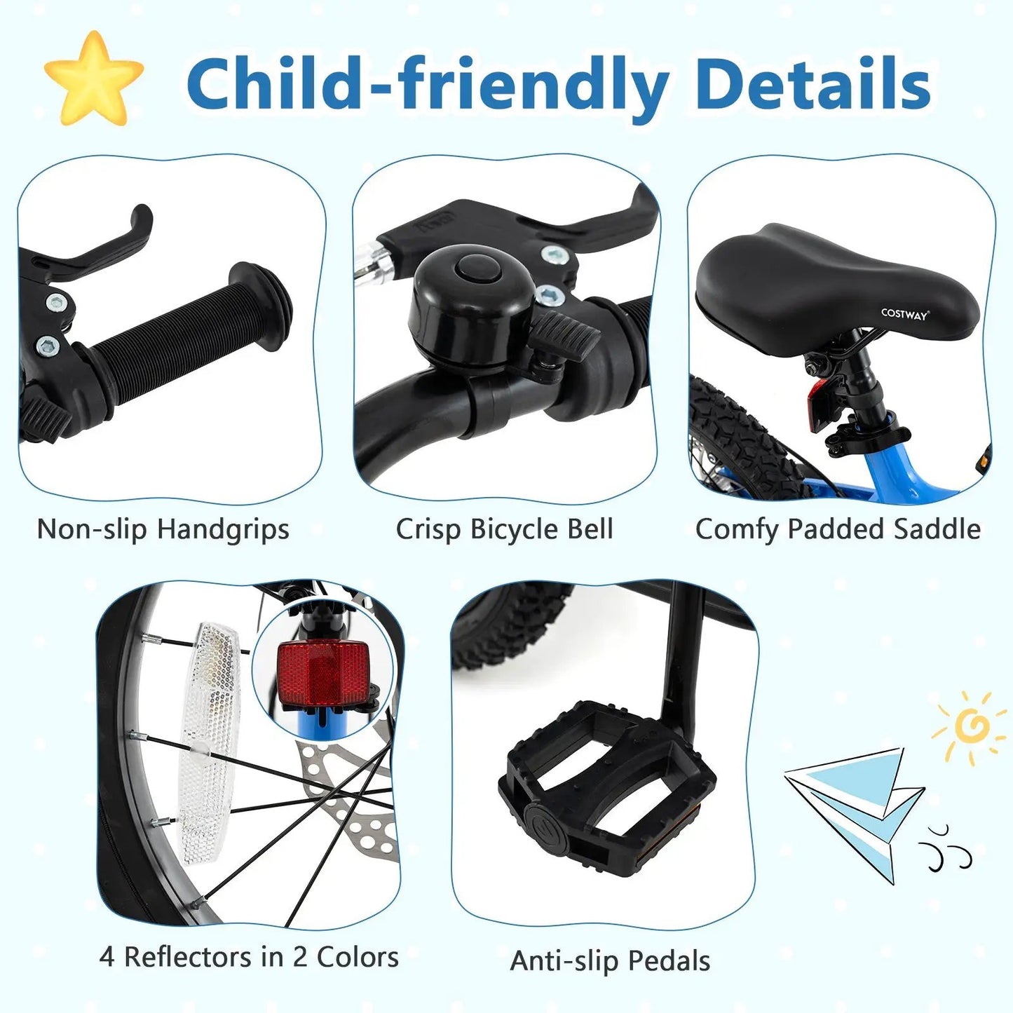 16 Inch Kids Bike Adjustable with Shock Absorber and Bell for Aged 4 to 7-16 inches - Tampa Home & Garden Store