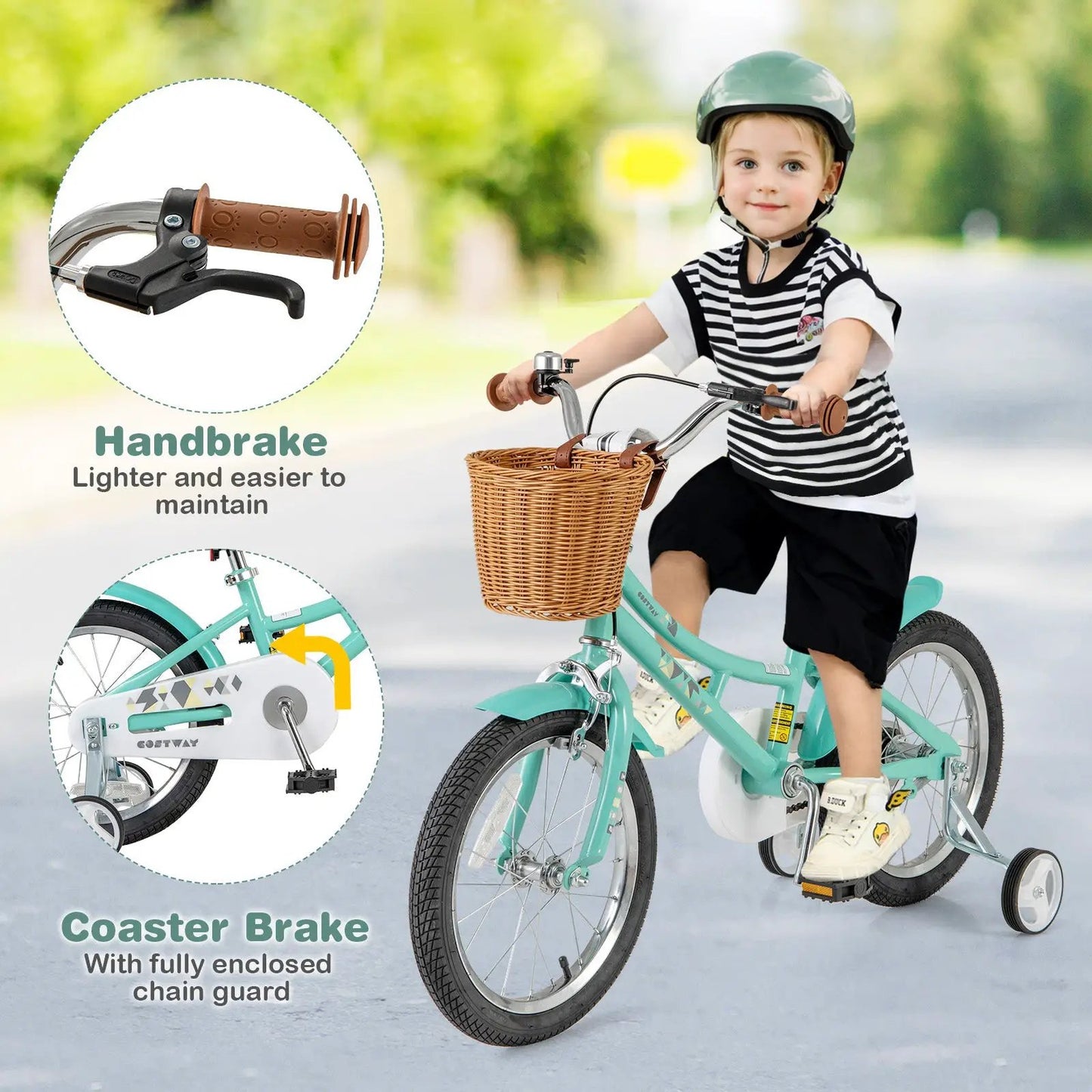 16 Inch Kids Bike Bicycle with Training Wheels and 2 Brake System Ages 4-7 Years Old-16 inches - Tampa Home & Garden Store