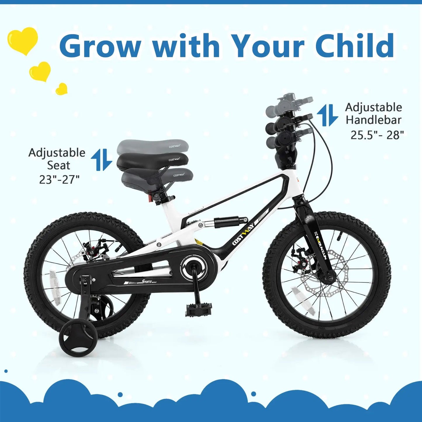 16 Inch Kids Bike Magnesium Alloy Bicycle Adjustable for Aged 4 to 7-16 inches - Tampa Home & Garden Store