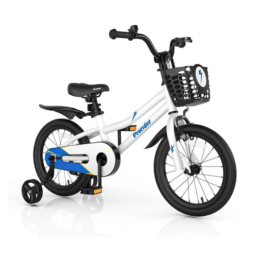 16 Inch Kids Bike with Removable Training Wheels, white frame, front basket, DirectDeals on Tampa Home & Garden Store