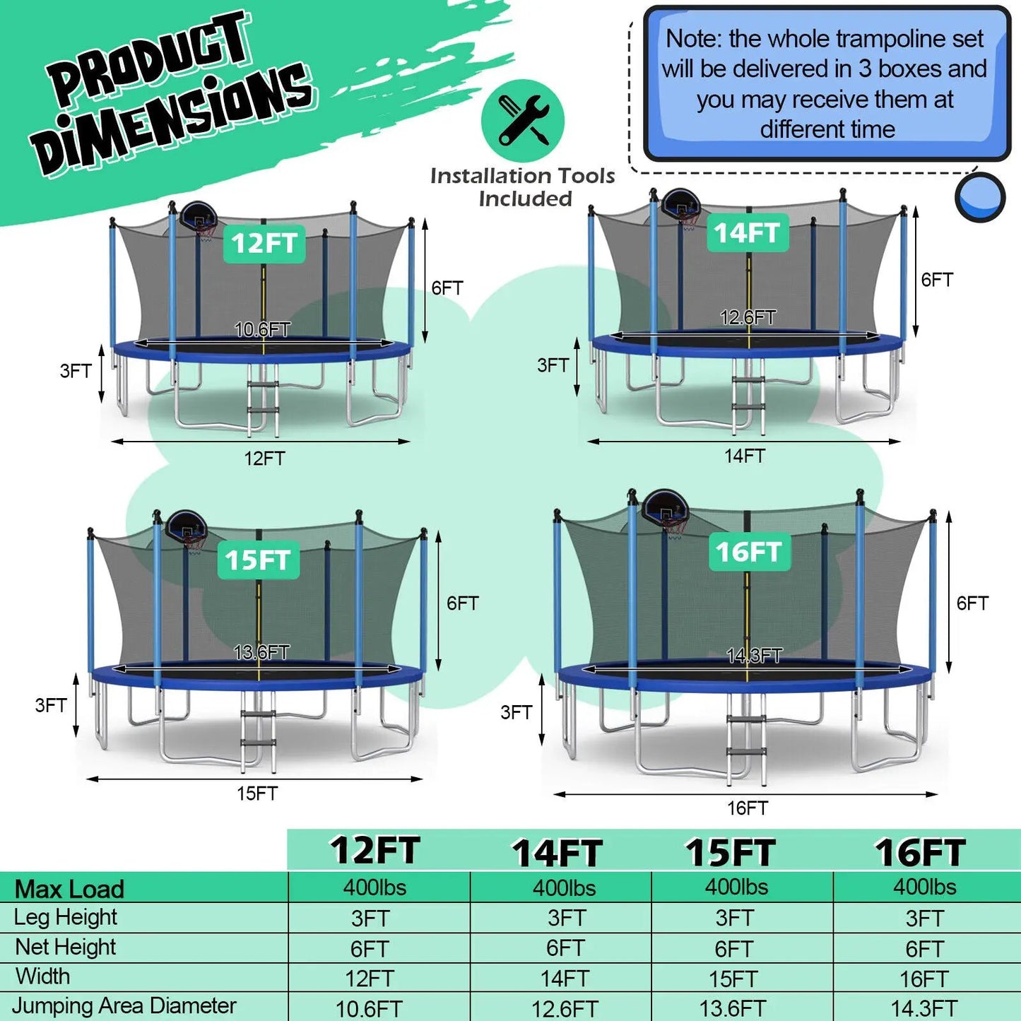 Outdoor Recreational Trampoline with Ladder and Enclosure Net-12 ft - Tampa Home & Garden Store
