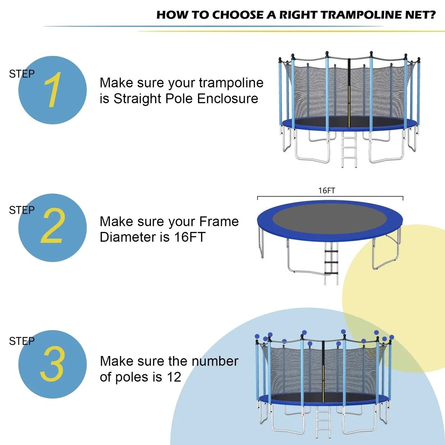 15/16 Feet Trampoline Replacement Safety Net with Adjustable Straps-16 ft - Tampa Home & Garden Store