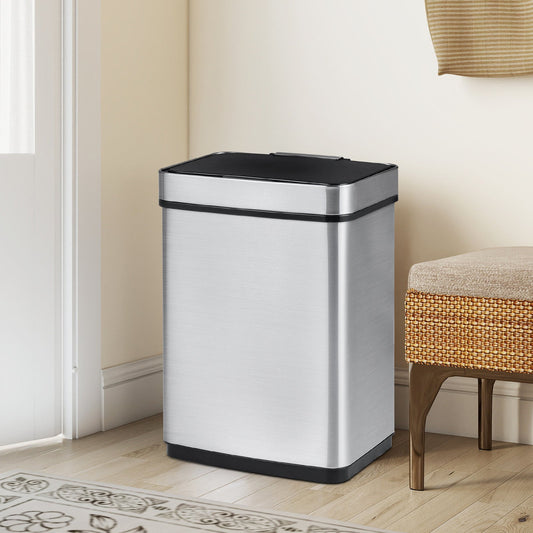 16 Gallon Trash Can Infrared Motion Sensor Garbage Can with Dual Compartments-Silver - Tampa Home & Garden Store