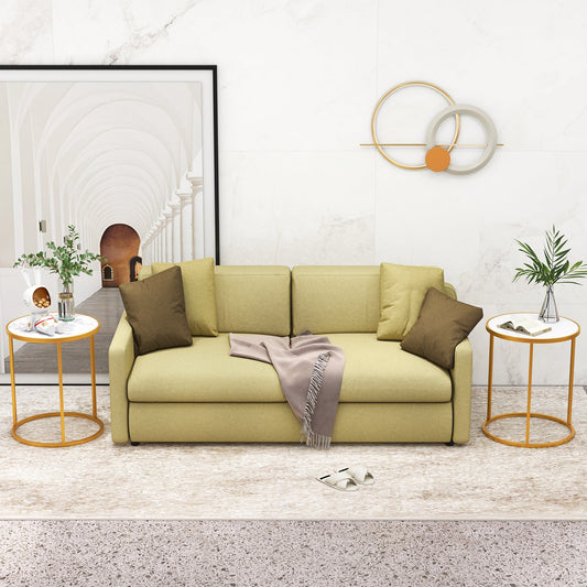 16 Inch Marble Top Round Side Table with Golden Metal Frame for Living Room Bedroom - Tampa Home & Garden Store