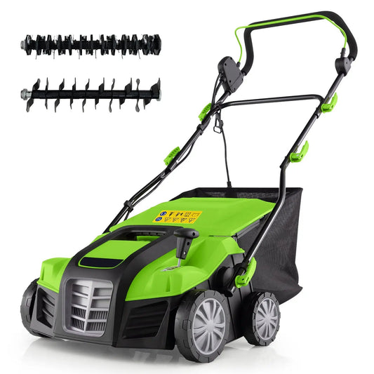 16-Inch electric lawn dethatcher and scarifier with collection bag, green unit and two rollers on Tampa Home & Garden Store