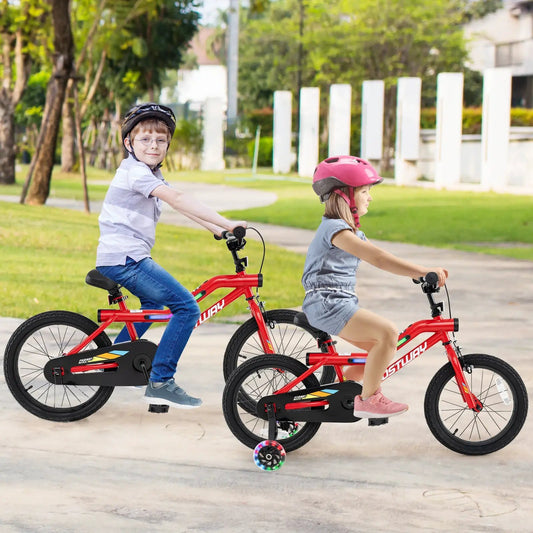 18 Inch Kids Bike with LED Lights Adjustable, two red DirectDeals bikes on Tampa Home & Garden Store
