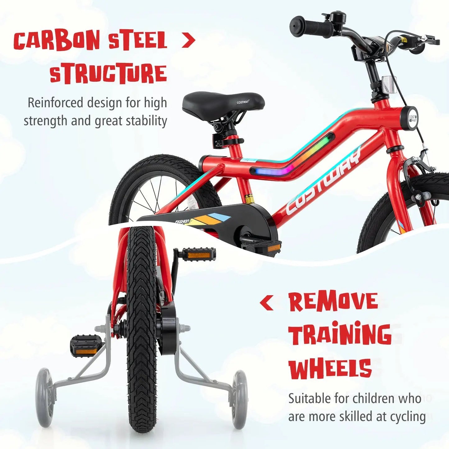 16 Inch Kids Bike with LED Lights Adjustable Carbon Steel Bicycle for 4-7 Years Old-16 inches - Tampa Home & Garden Store