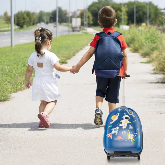 Blue 16-inch kids carry-on luggage with wheels and space-themed graphics on Tampa Home & Garden Store