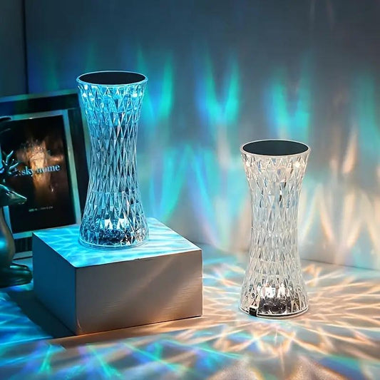 Touch Crystal Lamp rechargeable LED night light; two blue and clear crystal lamps on Tampa Home & Garden Store