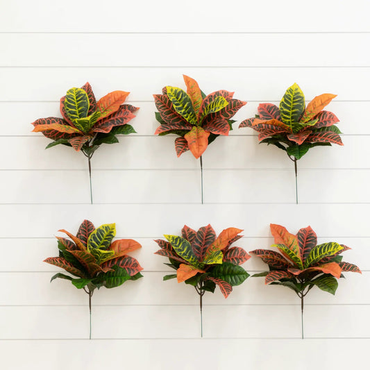Croton artificial plant set of six, 17-inch, orange yellow green leaves, Nearly Natural on Tampa Home & Garden Store