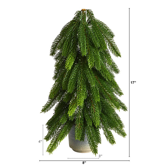 Seventeen-Inch Pine Artificial Christmas Tree in a gray textured planter with green needles on Tampa Home & Garden Store